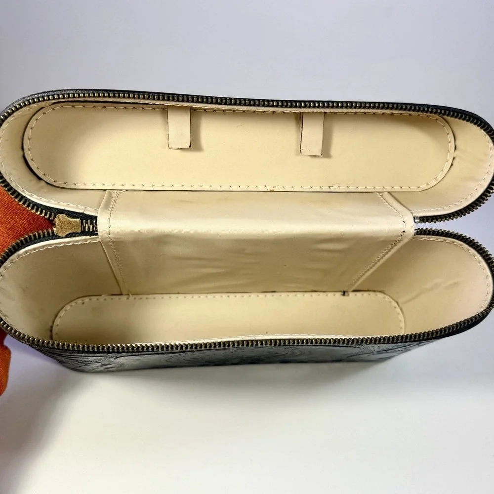 Vintage Leather Travel Bar Case Flask Set 3 Glass Bottles 2 Cups Cocktail Kit